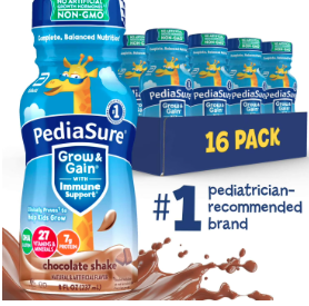 PediaSure Grow & Gain with Immune Support, 7g Protein, Chocolate, Bottle, Pack of 16 8 fl oz